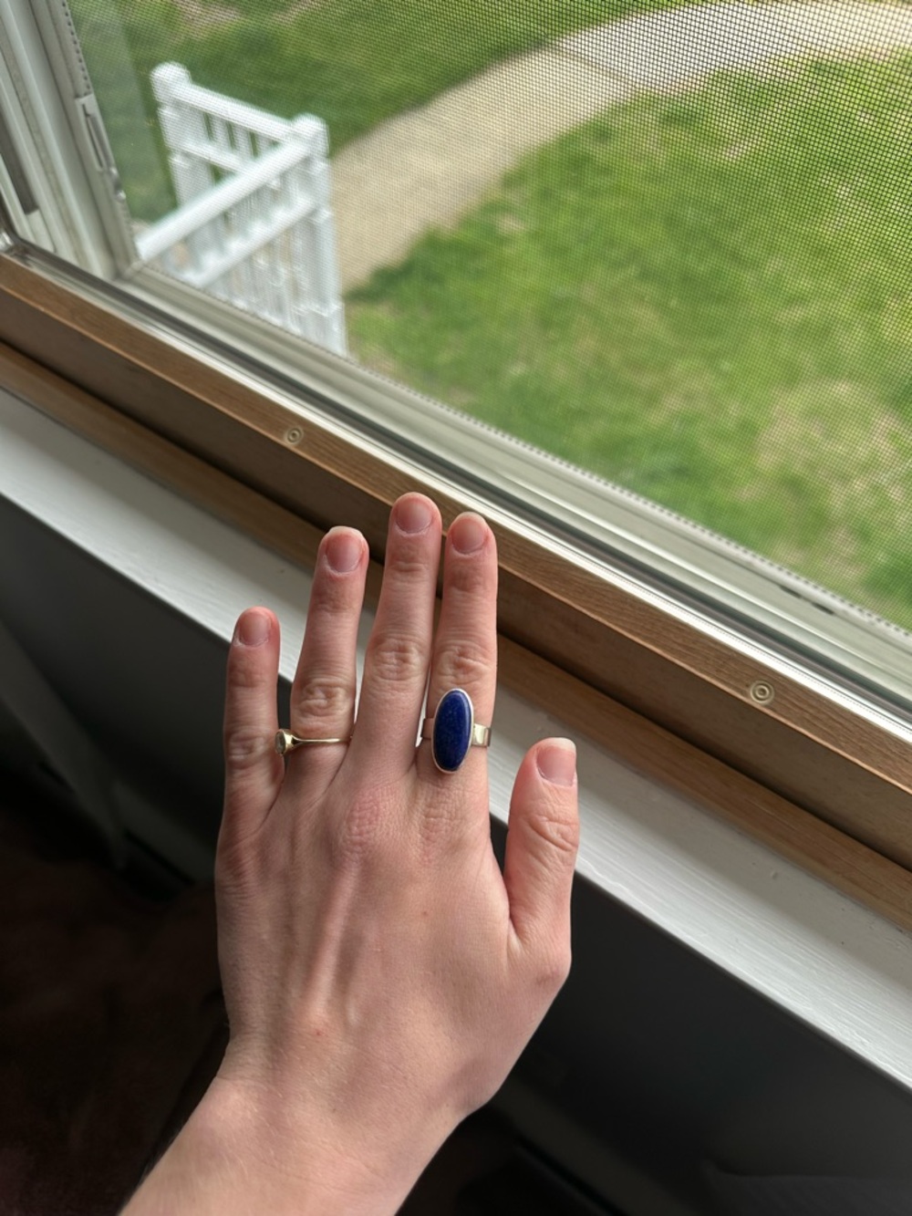 Chunky sterling silver ring with blue gem